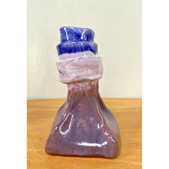 Vintage 5.5" Abstract Hand-Painted Redware Studio Art Pottery Pinched Vase - Picture 3 of 11